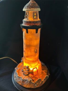 Ceramic Lighthouse Night Light in Warm Beige & Black